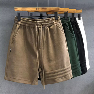 Shorts de sport décontractés haut de gamme pour hommes, tricotés à la main en toile, taille mi-haute élastique, couleur unie, 100 % polyester, séchage rapide - Product Image 2