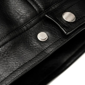 Custom Men's Black Leather Biker <b>Jacket</b> Premium Motorcycle <b>Racing</b> <b>Jacket</b> Stand Collar Zip-Up Waterproof Windproof - Product Image 3