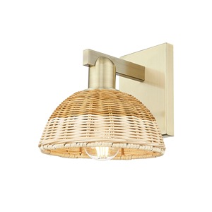 Bohemian <b>Wall</b> <b>Sconce</b> With Rattan Shade Brass Finish Round Design Handicraft Lighting Fixture - Product Image 5