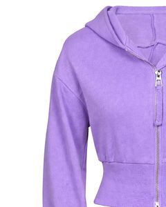 Womens Lavender <b>Cropped</b> <b>Zip</b> <b>Up</b> Hoodie Slim Fit Long Sleeve Casual Streetwear Cotton Fleece Sweatshirt Custom Logo ODM Factory - Product Image 3