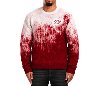 Pull en maille dégradé rouge cramoisi et blanc pour homme, col rond, manches longues, personnalisé, style streetwear décontracté, mode hiver - Product Image 1