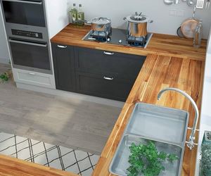 Panel de encimera de madera de acacia con acabado de espresso, diseño contemporáneo articulado con los dedos y tratado con cera y aceite para uso en la cocina - Product Image 3