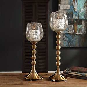 Antique Brass Candle Holders with Mercury Glass Shade Decorative Tall <b>Tealight</b> Holders for Home Wedding Decor - Product Image 3