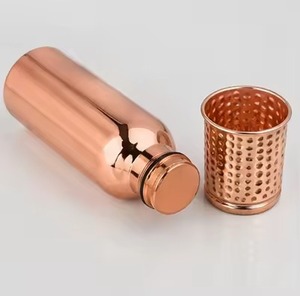 Handcrafted 100% Pure Copper Bottle Full Engraved With Lid for Direct Drinking Water <b>Drinkware</b> for Adults for Camping - Product Image 1
