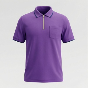 Polo à manches courtes pour homme, couleur violette, avec poche, design tricoté uni, coupe classique - Product Image 1