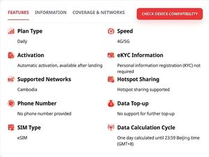 ซิมการ์ดแบบ Physical สำหรับเดินทางในกัมพูชา ความจุ 10GB รองรับ 4G/5G ใช้งานได้จริง ความเร็วสูง ใช้งานได้ทันที 3 วัน พร้อมคิวอาร์โค้ด - Product Image 6