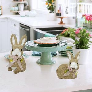 Set 2 10-Inch Sisal Easter Bunny with Floral Bow Decorative Farm Animals for Home Spring Floral Bow Decor - Product Image 3