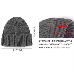 Unisex Solid Color Ribbed Knit Beanie <b>Hat</b> 100% Acrylic <b>Winter</b> Warm Casual Style for Adults 56-58CM Head Circumference - Product Image 5