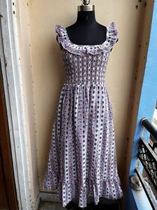 Robe longue maxi de style vintage, imprimée à la main avec un motif floral, manches bouffantes, longueur au sol, robe maxi d'été - Product Image 3