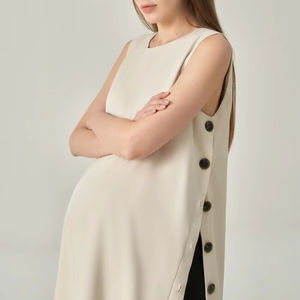 Vestido Casual de Oficina para Mujer, Holgado, Liso, de Rayón y Spandex, con Botones Laterales, Sin Mangas, Antiarrugas, para Verano - Product Image 1