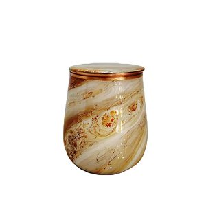 Verre à eau en cuivre pur artisanal de 350 ml avec couvercle, imprimé marbré émaillé, gobelet bien-être ayurvédique, tasse en cuivre sans soudure - Product Image 1