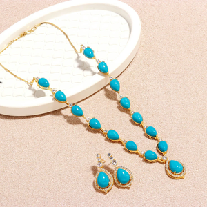 Conjunto de collar largo chapado en oro de 22k con piedras de calidad AAa y aretes, conjunto de joyería nupcial a precio de fábrica. - Product Image 4