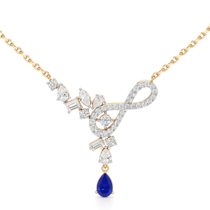 Collar con colgante infinito de oro de 18 quilates de lujo con zafiro y diamante, joyería de boda para mujer - Product Image 1