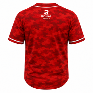 RONAL SPORTS เสื้อเบสบอลลายพรางสีแดงสำหรับผู้ชาย แขนสั้น ระบายความชื้นได้ดี ติดกระดุมด้านหน้า ชุดยูนิฟอร์ม - Product Image 2