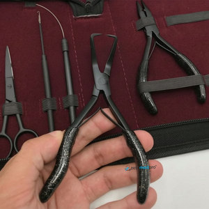 Pince à micro-anneaux noire mate et pince d'ouverture, outils capillaires en acier inoxydable, kit d'outils pour extensions de cheveux à bandes adhésives, logo personnalisé - Product Image 5