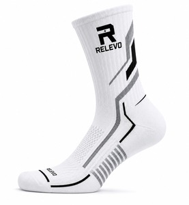 Relevo <b>Men's</b> Crew <b>Socks</b> <b>White</b> Geometric Pattern Breathable Knitted Sports <b>Socks</b> Summer Standard Thickness - Product Image 5