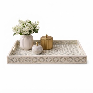 Plateau de service rond artisanal haut de gamme en os incrusté rose, motif floral de luxe, plateau décoratif pour ottoman, table basse ou coiffeuse - Product Image 3