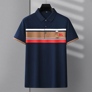 Polo de algodón para hombre con diseño de bloques de color y rayas, tejido piqué, para uso casual de negocios y golf. OEM/ODM disponible en todas las tallas. - Product Image 6