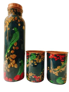 Bouteille d'eau en cuivre imprimée en gros avec coffret cadeau de 2 verres |   Ensemble de vaisselle décorative en cuivre - Product Image 5