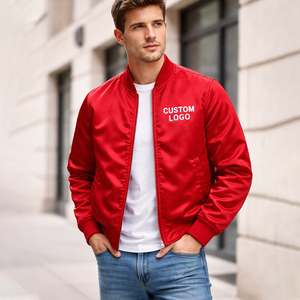 Chaqueta Bomber Personalizada Ecológica, Transpirable y Resistente al Viento, 100% Satén de Seda - Chaqueta Varsity Clásica Roja con Bordado Vintage - Product Image 6