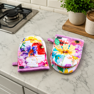 Juego de Guantes de Horno Florales Pequeños 12x16 cm |   Guantes de Cocina de Algodón Resistentes al Calor |   Porta ollas para hornear, cocinar, barbacoa, microondas y utensilios calientes - Product Image 4