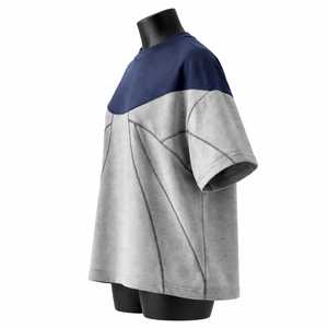 Camiseta Oversize para Hombre con Bloques de Color, Manga Corta, Cuello Redondo, Tejido Casual, Gris Marino Sólido con Ribete en Contraste, 100% Algodón - Product Image 4
