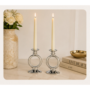Modern <b>Silver</b> Metal Taper Candle Holder for Wedding Centerpiece Polished Aluminum Geometric Ring <b>Candlestick</b> Stand for Home Dini - Product Image 6