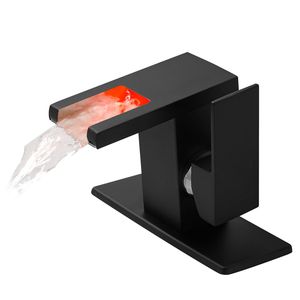 Rubinetto Monocomando per Lavabo Bagno con Luce LED, Cascata a 3 Colori Variabili, Bocca in Vetro, Miscelatore Acqua Calda e Fredda, Montaggio su Piano a Foro Singolo - Product Image 4