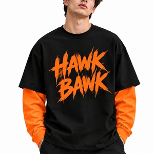 เสื้อยืดแขนยาวผู้ชายสองชั้นทรงโอเวอร์ไซส์ สไตล์สตรีทแวร์ ทรงหลวม คอกลม สไตล์ลำลอง พิมพ์ลายตัวอักษร - Product Image 1