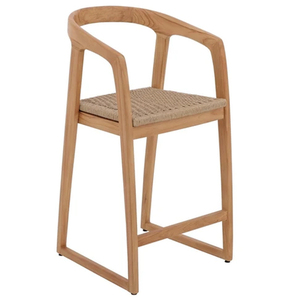 Durable Solid Teak Modern Top-Rated Selly Teak Natural Weave Tapered Leg Outdoor <b>Bar</b> Chair Arms Backrest Woven Seat Wholesale - Product Image 3