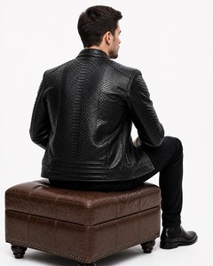 <b>Mens</b> <b>Leather</b> <b>Jacket</b> Black Snake Pattern <b>Leather</b> Biker– Stylish Zip-Up Outerwear - Product Image 3