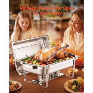 Set da Buffet in Acciaio Inox da 8 Qt, 2 Pezzi con Pentole Grandi e Coperchio Rettangolare per Catering e Vassoi di Servizio - Product Image 1