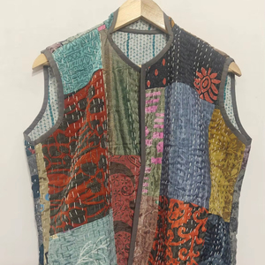 Wholesale Best Selling Indian Handmade Cotton Multicolor <b>Kantha</b> Sleeveless Vest <b>Jacket</b> Patchwork Style Eco-Friendly Breathable - Product Image 1