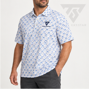 Trackstar Men's <b>White</b> Blue Fan Print <b>Polo</b> Shirt Short Sleeve Button Collar Casual <b>Golf</b> Shirt Custom Logo - Product Image 4