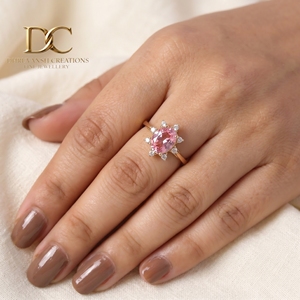 14KT Solid <b>Gold</b> <b>Vintage</b> Engagement <b>Ring</b> With Lab Diamond and Padpardscha Sapphire Engagement Wedding Band Jewelry for Women - Product Image 6