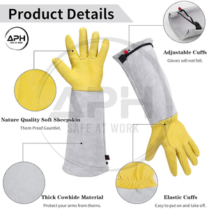 Nouveaux gants de jardinage longs jaune-gris style minimaliste avec poignet réglable pour l'entretien du jardin - Product Image 3