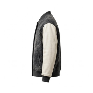 Blouson universitaire vintage en laine lavée pour homme, économique, avec manches contrastantes en cuir, épais, style Letterman, coupe bomber - Product Image 4