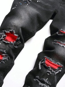 กางเกงยีนส์เดนิมยืดทรงสกินนี่สำหรับผู้ชาย สไตล์วายทูเค กางเกงลำลองแบบขาดปะติดปะต่อ ทรงสลิมฟิต สไตล์ฮิปฮอป สีดำ ทรงตรง - Product Image 5