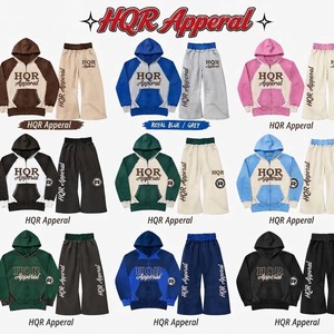 HQR Apparel Eco-Friendly 100% Cotton Tracksuit Set <b>Hoodie</b> Pants Full Sleeve Casual Loose Fit Gray Black Print Sweatshirt Winter - Product Image 2