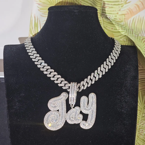 Collier chaîne Hip Hop unisexe en argent 925 plaqué rhodium avec pendentif lettre personnalisé Jay, breloque à thème en cristal taille brillant pour usage quotidien - Product Image 5