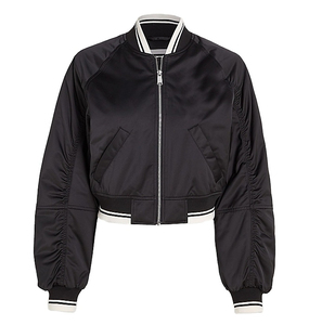 Veste universitaire noire personnalisable pour femme en satin, manches longues, fermeture éclair, matelassée, en polyester, coupe-vent et respirante pour l'hiver - Product Image 1