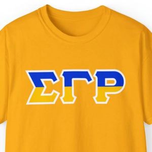 Camiseta Personalizada para Mujer, de Dos Tonos, con Letras Griegas, Manga Corta, Cuello Redondo, Diseño Gráfico en Bloques de Color, Estilo Casual Universitario - Product Image 2
