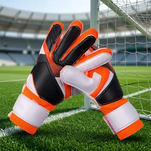 Gants de gardien de but de football unisexes à doigts entiers, rouge et noir, construction en PU, paume antidérapante, sangle de poignet réglable - Product Image 6
