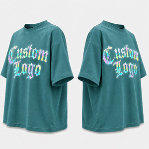 Custom Oversized Sky Blue Cotton <b>T</b> <b>Shirt</b> with Rainbow Reflective <b>Gothic</b> Logo | Heavyweight Unisex Streetwear Graphic Tee - Product Image 4