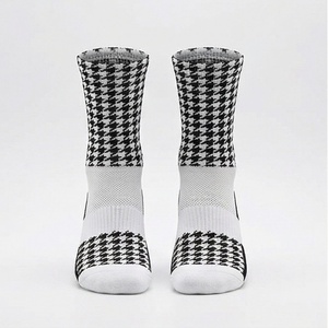 Ankle Socks Houndstooth Pattern Breathable Knitted Cotton White Black Casual Adult Socks - Product Image 1