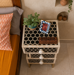 Luxury Handmade Resin Bone Inlay Nightstand With 3 <b>Drawers</b> Metal Base Modern End Table Cabinet <b>Side</b> Table Home Decor Accent - Product Image 4