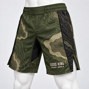 Custom Sublimation Front MMA Fight <b>Shorts</b> Unisex Topographic <b>Grappling</b> Training Sportswear OEM Private Label Performance - Product Image 1