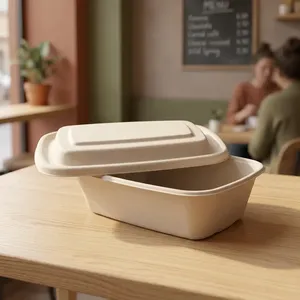 Elegant 1000ml <b>Pulp</b> Moulded Rectangle Meal Container Compostable Natural Fiber Disposable Food Box for Catering and Events - Product Image 4