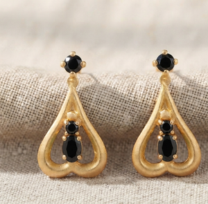 Boucles d'oreilles pendantes en cristal noir plaqué or, forme goutte d'eau, creuses, pour femmes, cadeau de fête - Product Image 1
