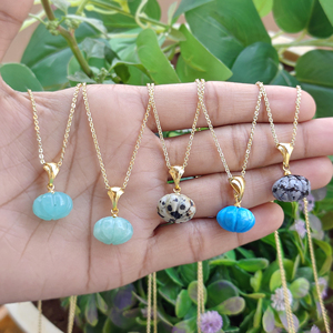 จี้ห้อยคอรูปฟักทองแกะสลักด้วยมือจากอัญมณีธรรมชาติ  ทองเหลืองชุบทอง 18k  ขายส่งเครื่องประดับ  สร้อยคอแบบสายเคเบิล  สร้อยคอสำหรับทุกเพศ - Product Image 5